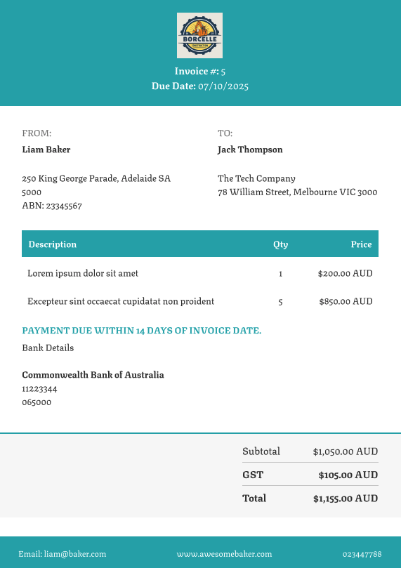 Centre Logo Invoice Template with logo