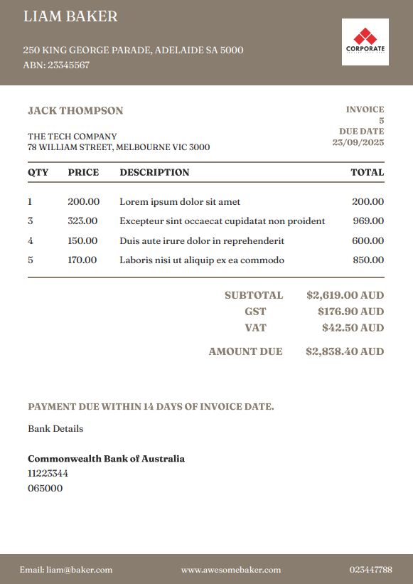 Green Modern Invoice Template with logo
