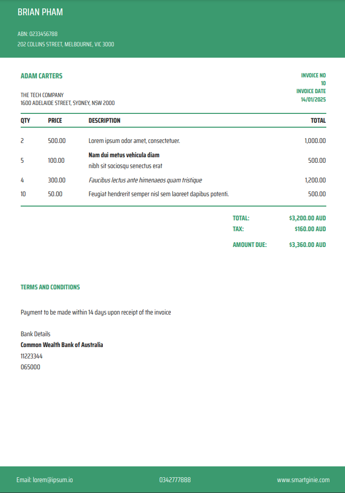 Green Modern Invoice Template