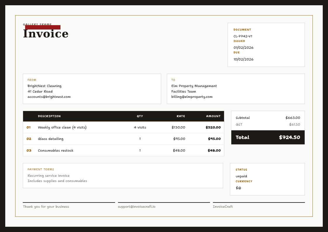 Gallery Frame invoice preview v1