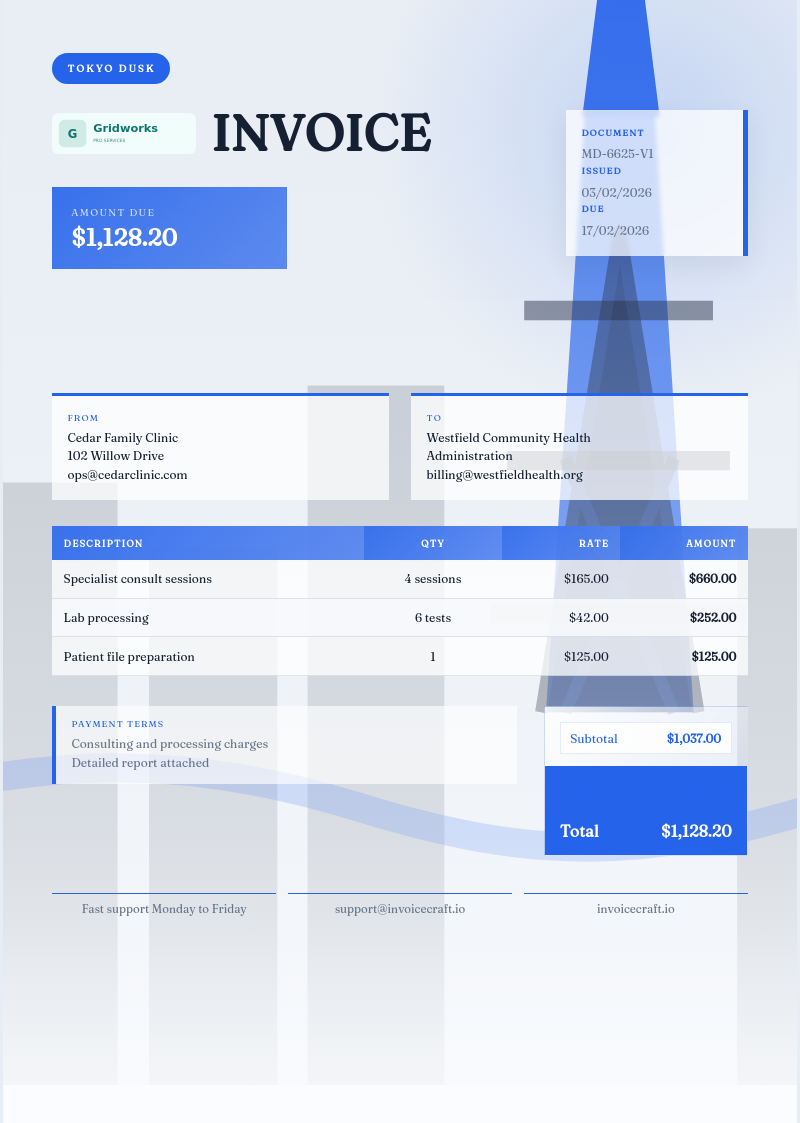 Tokyo Dusk invoice preview v1