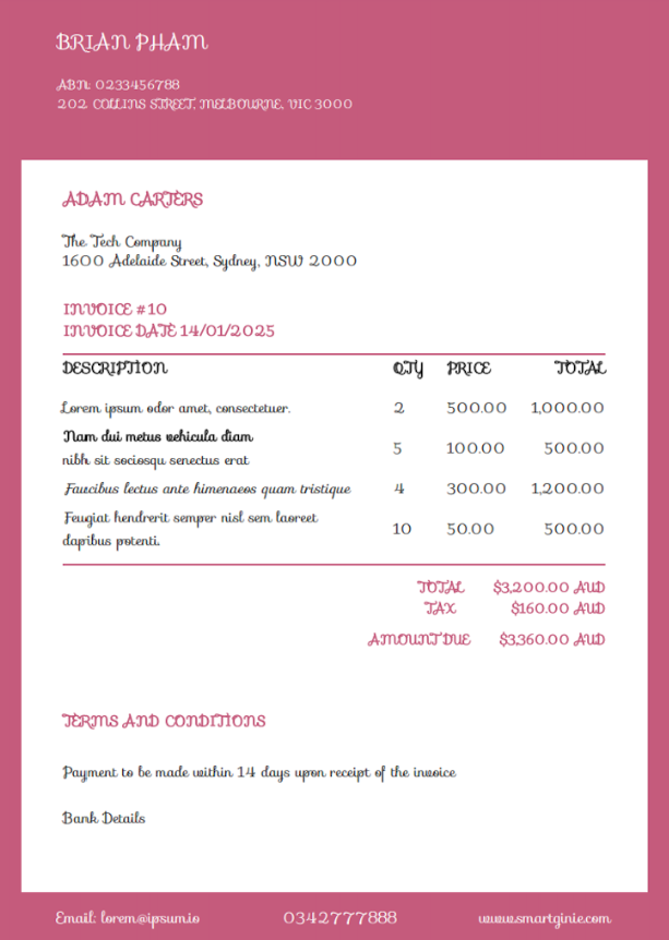 Purple Elegant Invoice Template